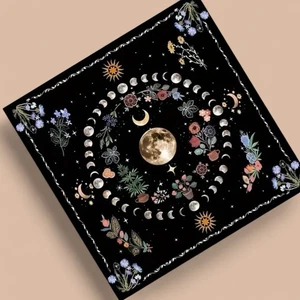 Moon Phases Head Scarf Square Astrology Lightweight Floral 19.2x19.2in New - Picture 1 of 3