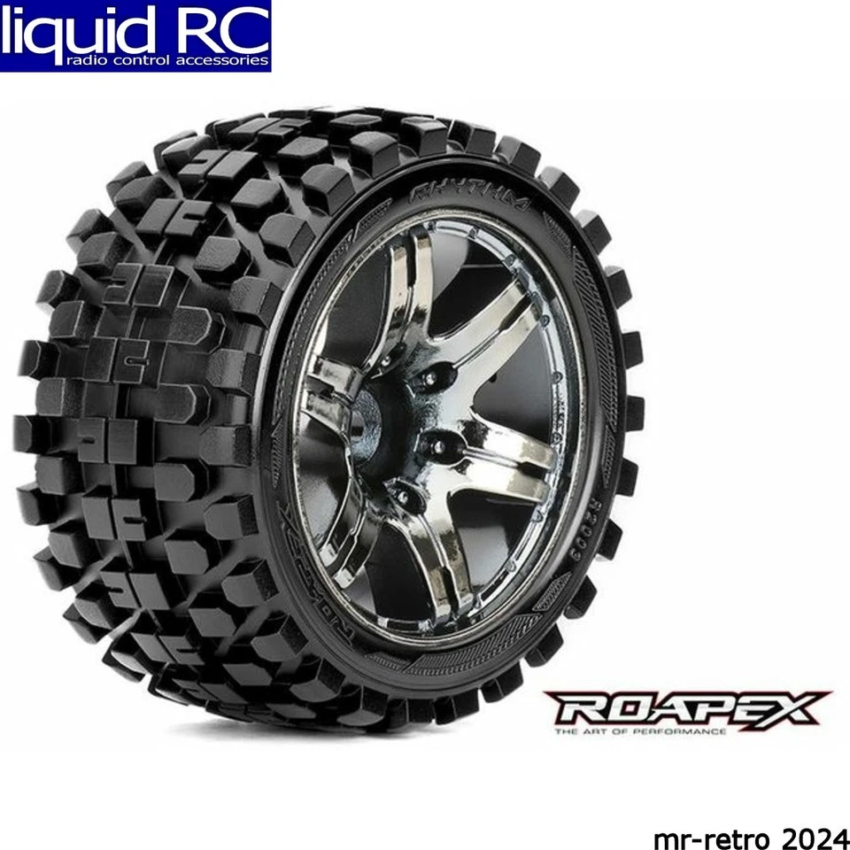 Roapex R/C R2003-CB0 Rhythm 1:10 Stadium Truck Tire Chrome Black Wheel with 0 - Image 1 of 1