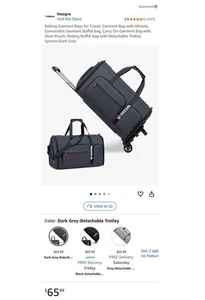 Vessgra Rolling Garment Duffel Bag - Picture 1 of 7