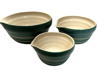 Nuevo juego de 3 cuencos mezcladores de cerámica verde azulado y crema Debco coleccionables Foto 1 de 4