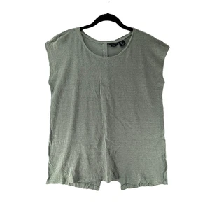 Tahari Leinen Strick T-Shirt Tee Top Damen Größe L salbeigrün ärmellos Knöpfe - Bild 1 von 6