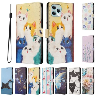 Cat Flower Wallet Cover Case for Huawei P80 P60 P50 P30 P40 Pro Mate 60 Nova 14 - Image 1 of 4
