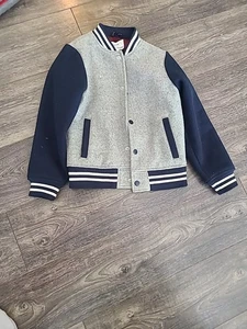Old Navy Boys Snap-Front Bomber Jacket  Navy/Grey Colorblock, Size 8 Soft Knit - Picture 1 of 1