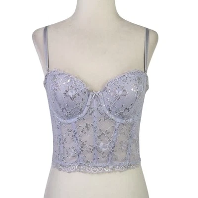 Victoria's Secret Dream Angels Lavender Ice Shine Lace Corset Bra 32C - Image 1 of 4