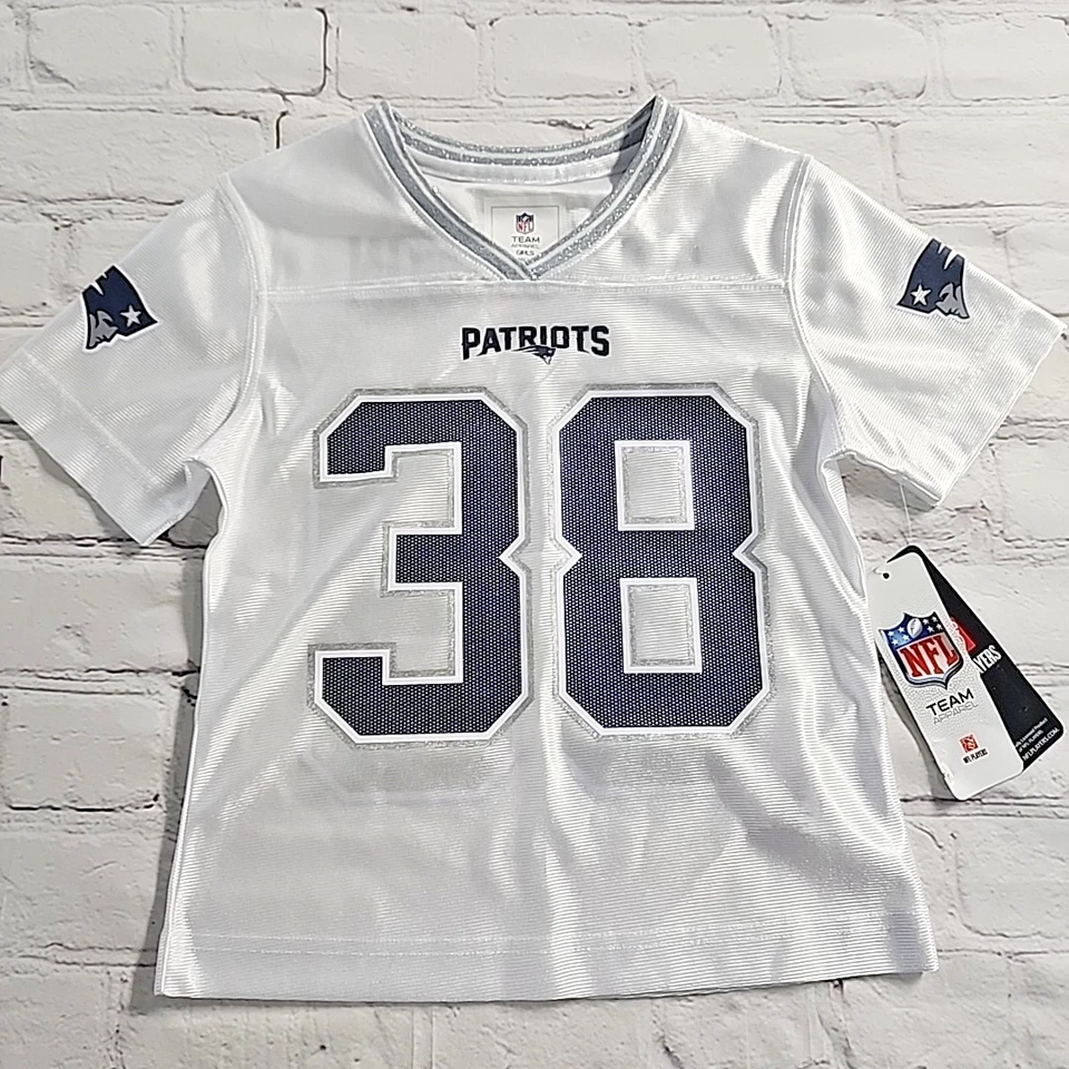 NFL Kids Girls New England Patriots Jersey Shirt #38 Stevenson Medium (7/8)
