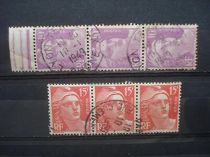 2 x Used Strips of 3 Stamps France Marianne 1945 - Picture 1 of 2