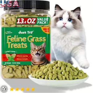 13.4 OZ Cat Grass Treats Kitty Snacks Natural Salmon Biscuits Treats Catnip Cats - Picture 1 of 8