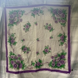 Vintage 50s Another Hit PURPLE DAISIES Rayon SCARF 30" x 30" Made In Japan - Picture 1 of 3