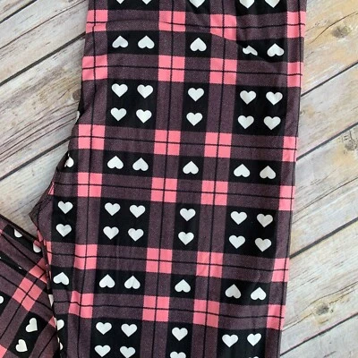 Leggings femininas xadrez rosa e preta White Hearts plus size 10-16 super macia - Imagem 1 de 4