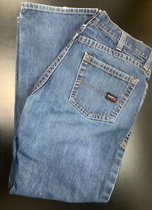 Ariat FR M5 Jeans Mens 35x32(tag) Slim Straight Leg Work Blue Jeans Distress