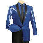 VINCI Sapphire Blue Sequins Disco Shawl Collar Tuxedo Jacket - NEW