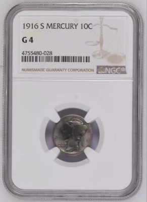  NGC G4,  1916 S  LIBERTY MERCURY 10C  - Image 1 of 4