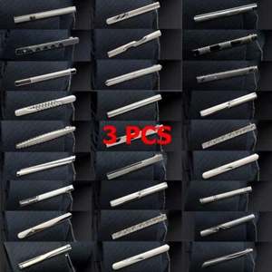 3 PCS Men's 6CM Silver Color Metal Chain Tie Clip Bar Wedding Necktie Clasp  - Picture 1 of 8