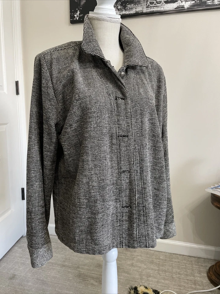 Christopher Banks Black Jacket Womens Large Black Tan Brushed Tweed  Moto Blazer - Image 1 of 4