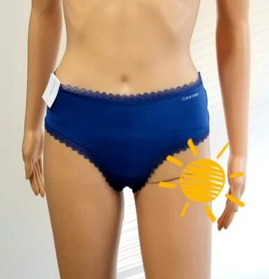 CALVIN KLEIN PANTY LACE TRIM FLIRTY HIPSTER BLUE Woman's SILKY size XL QD3707969 - Image 1 of 4