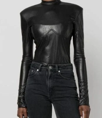 Body feminino Justcavalli de couro preto gola simulada tamanho 36 US$ 570 - Imagem 1 de 4