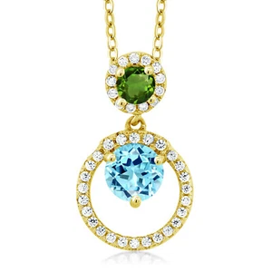 1.67 Ct Blue Apatite Green Tourmaline 18K Yellow Gold Plated Silver Pendant - Picture 1 of 3