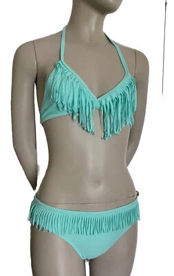 Conjunto de bikini Malibu Dream Girl verde azulado 2 piezas flecos niña grande 12 - parte inferior talla 14 Foto 1 de 4