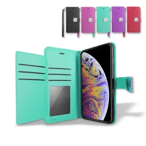 Für Apple iPhone XS MAX Leder Doppel Folio Kartenetui ID Wallet Cover Case - Bild 1 von 28