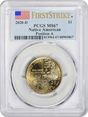 2020-D Native American Sacagawea Dollar Position A MS67 First Strike PCGS Cover