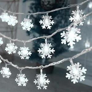 Christmas Lights 20 Ft 40 Led Snowflake String Lights Battery Operated Waterproo - Picture 1 of 6