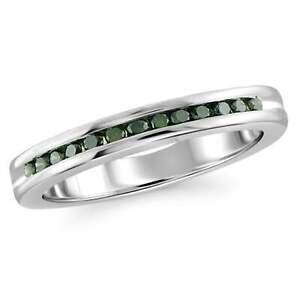 JewelonFire 1/4 Carat T.W. Green Diamond Sterling Silver Band Ring