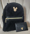Bioworld Disney Mickey Mouse 9" Mini Backpack Sherpa Womens Black Gold Purse