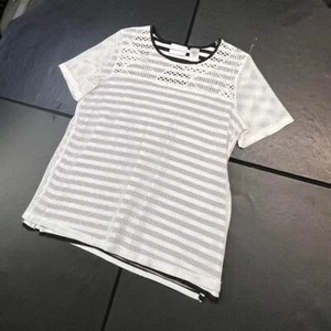 Black & White Alfred Donner Short Sleeve Striped Mesh Top Size Small - Picture 1 of 5