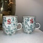 2 Pc Anthropologie Homegrown Initial S Monogram Letter Floral 14Oz Coffee Mugs