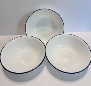 3 Corelle weiß mit dunkelblauem Rand mit Rollrand Müsli-/Suppenschüsseln 6 1/4" - Bild 1 von 6