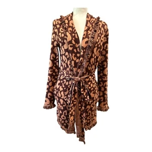 525 Belted Cardigan Size Small Animal Print Fringe with Pockets - Picture 1 of 9