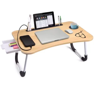 Laptop Table for Bed 40x60cm Folding Desk with USB Light, Fan & Tablet Holder - Picture 1 of 5