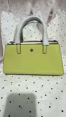 Tory Burch Emerson charol mini bolso de mano cremallera cartera verde lima plata nuevo Foto 1 de 4