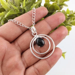 Nera Tormalina Gemma 925 Argento Sterling Fatto a Mano Ciondolo Gioielli 4.2cm - Foto 1 di 2