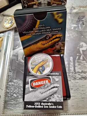 TUVALU 2013 DEADLY DANGEROUS YELLOW BELLY SEA SNAKE 1OZ SILVER PROOF  COA & OGP - Image 1 of 4