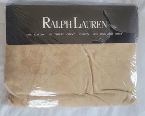 NEW Ralph Lauren Vintage KING FLAT Sheet Cafe Mocha Tan Avery Floral Cotton USA - Picture 1 of 8