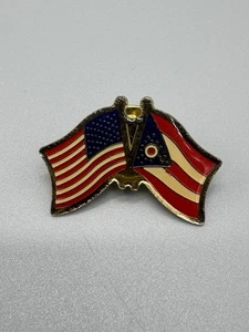 Spilla da bavero vintage bandiera USA e Ohio amicizia due bandiere - Foto 1 di 3