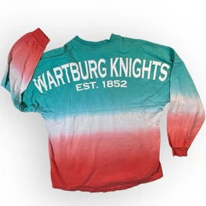 Vtg 90s Wartburg College Knights Iowa Sweatshirt L Ombré Green White Red - Picture 1 of 11
