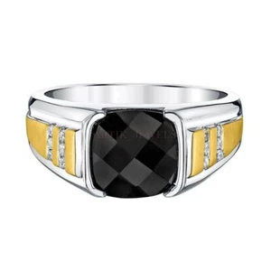 Anello In Argento Sterling 925 Con Gemma In Onice Nero Naturale Per Uomo #1122 - Foto 1 di 3