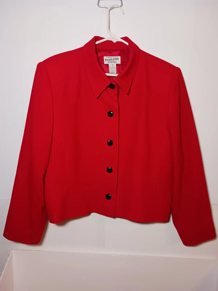 Blazer Pendleton Vintage Lana Virgen Tweed Mujer Talla 16 Rojo Cuello EE. UU. Foto 1 de 4