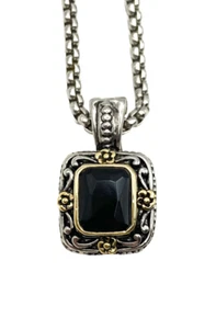 Premier Designs Faux Black Onyx Square Pendant Necklace 20" Silver Tone EUC - Picture 1 of 24