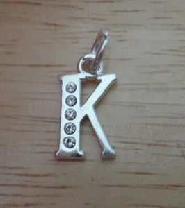 Sterling Silber 17x9mm 5 klare Kristalle Alphabet Buchstabe Initiale K Charm - Bild 1 von 1