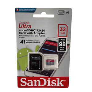 SanDisk 32GB Micro SDHC UHD-I Card A1 With Adapter Speed Up To 98 MB/s 653X
