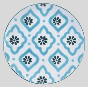 4 salad PLATES / FOOD NETWORK Chelsea stoneware / white blue / boho bohemia - Picture 1 of 5