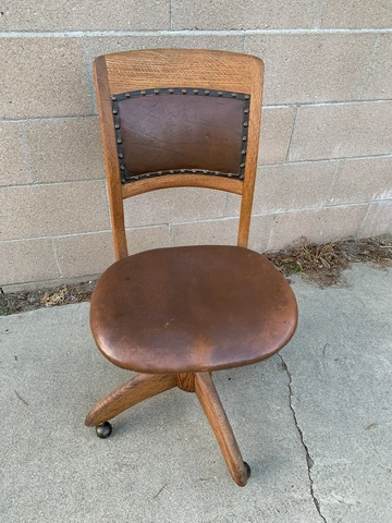 Vintage WOOD BANKER CHAIR antique office wooden swivel leather padding Cover