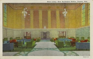 Postcard Nebraska NE Omaha "New Burlington Station" Main Lobby 1942 Linen - Picture 1 of 2