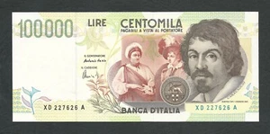 Italy Lire 100000 FDS ass/gem UNC CARAVAGGIO 2° T Serie Sost. XD__A 20-02-1997 - Picture 1 of 4