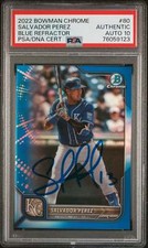 Salvador Perez 2022 Bowman Chrome Blue Refractor Signed Card #80 Auto PSA 10