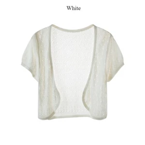 Damen Eis Seide Strick dünnes Shirt Kurzarm Cardigan Schal Bluse elegant einfarbig - Bild 1 von 13
