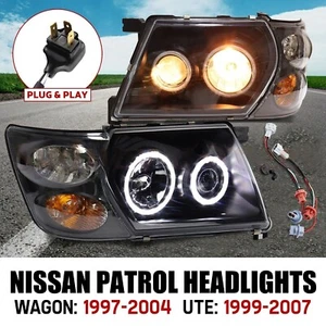 Head Lights + Indicators Fits Nissan Patrol GU 1997-2007 LHS+RHS Black LED - Picture 1 of 9